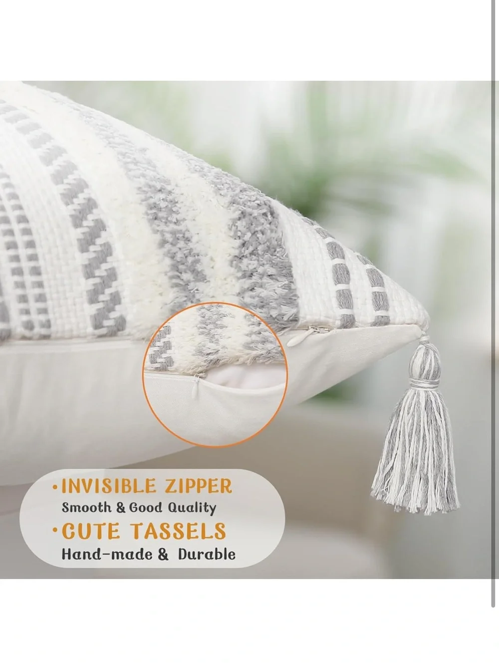 Decorative Boho Throw Pillow Cover 18x18, Accent Neutral Textured Tufted